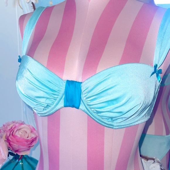 VS 2 PC Bride Tiffany Blue Wedding Demi Lined Bra Bling Bow Panties - Picture 3 of 9